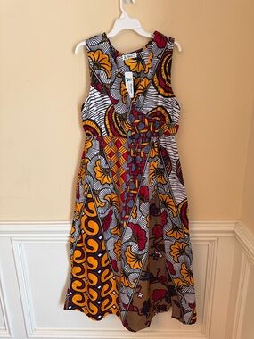 Lapogee Women's Plus Size 2X Ankara Print Sleeveless‎ Maxi Dress with Pockets